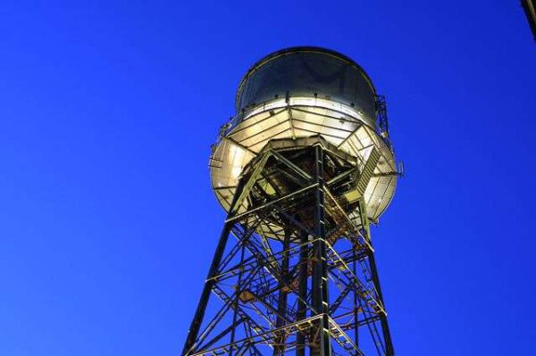 watertower by night