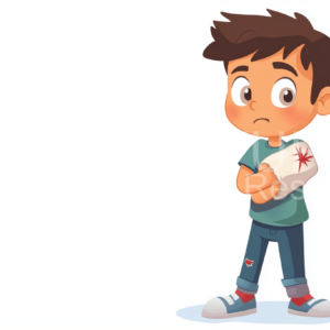 Young boy with broken arm comic style