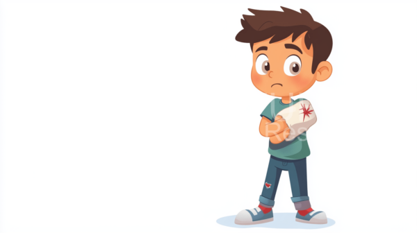 Young boy with broken arm comic style