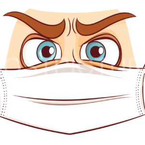 Doctor with face mask and protection on white background as comic style