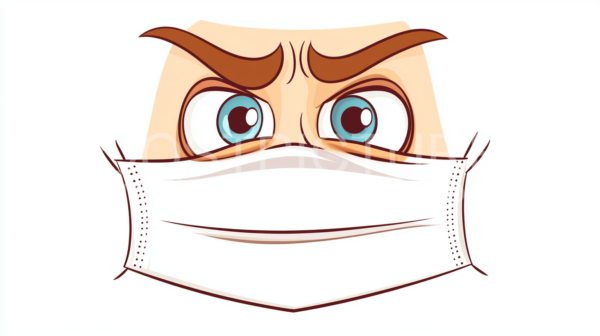 Doctor with face mask and protection on white background as comic style