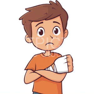 Boy with injured hand, comic style