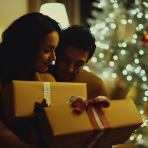 Couple with parcels at christmas eve