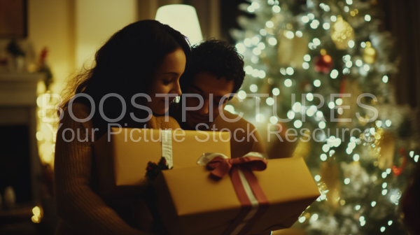 Couple with parcels at christmas eve