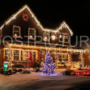 House decorated for Christmas