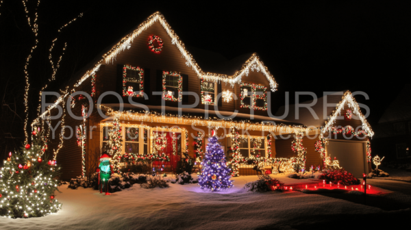 House decorated for Christmas