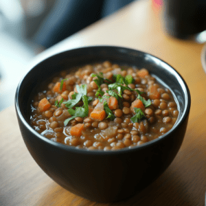 Lentil soup served in modern bowl