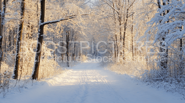 Winter landscape with snow and tree road