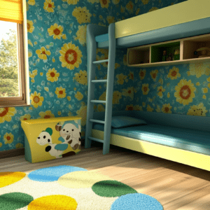 Flowered wallpaper in a childrens room