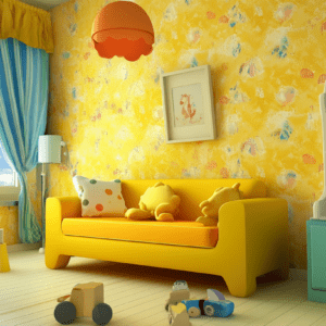 Yellow wallpaper in a childrens room