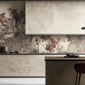 Flowered wallpaper in a kitchen