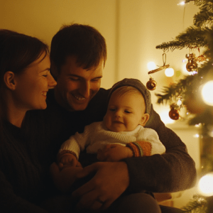 Family at the Christmas tree