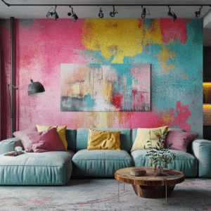 Plastered and colorful wallpaper