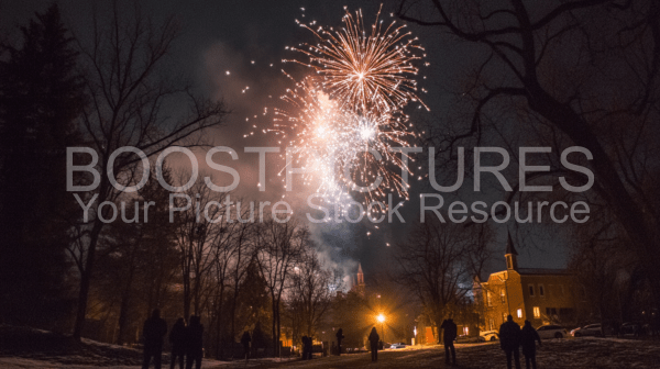 New Year's Eve night sky with fireworks