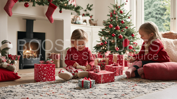 Children unboxing presents for christmas