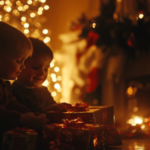 Children unboxing presents for christmas