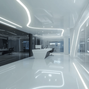 Very modern office with desk and lights