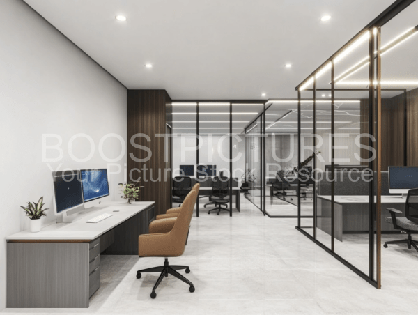 Modern office floorwith desks, chairs and computers