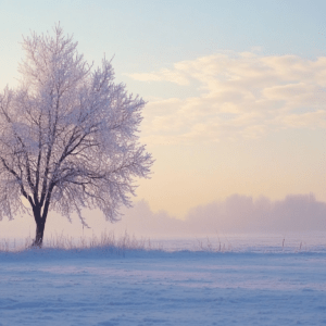 Winter landscape lonely tree in the snow