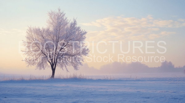 Winter landscape lonely tree in the snow