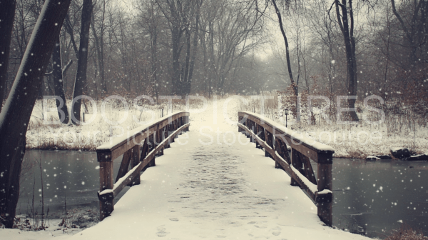 Winter landscape bridge in the snow