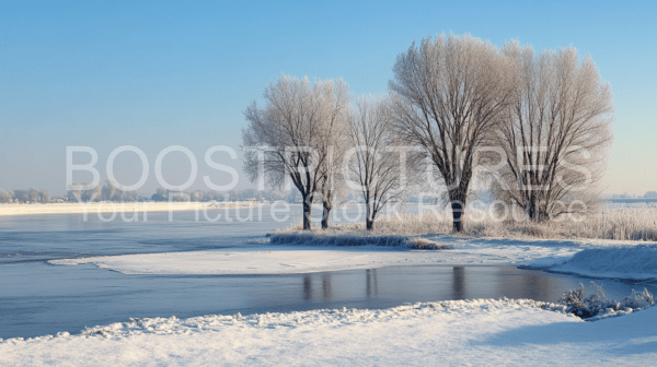 Winter landscape trees at the lake