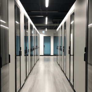 Modern Data Center Corridor with Server Room Interior