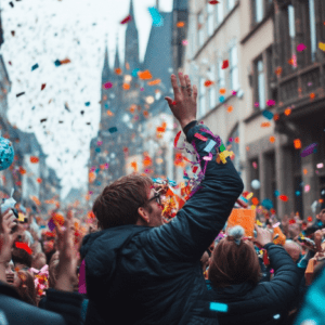 People celebrating street carnival