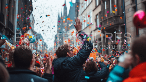 People celebrating street carnival