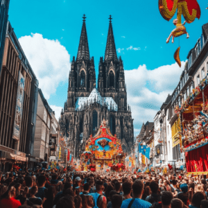 Cologne cathedral celebrating street carnival