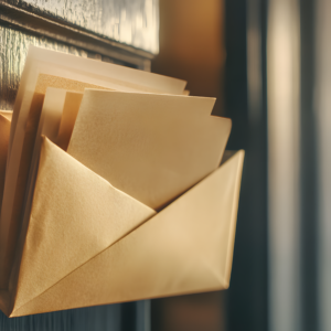 Letterbox with brown envelopes