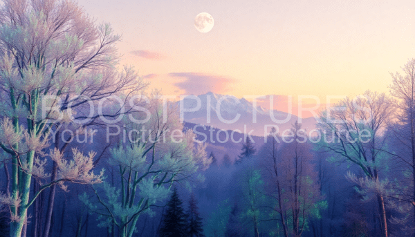 Landscape with Moon, Forest and Mountains