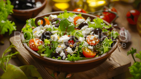 Summer salad bowl: Fresh mixed greens topped with crumbled goat cheese
